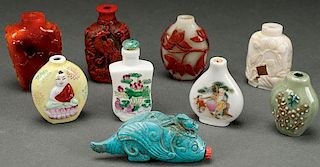 NINE VINTAGE CHINESE SNUFF BOTTLES, QING DYNASTY