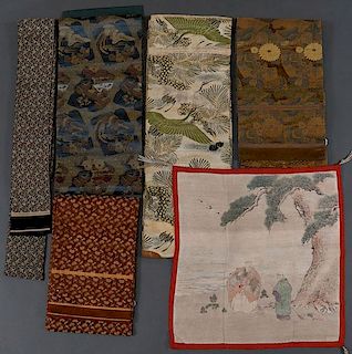 A COLLECTION OF FOUR JAPANESE BROCADE SILK OBI