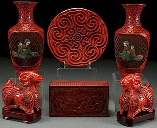 A GROUP OF SIX CHINESE CINNABAR RED LACQUERS