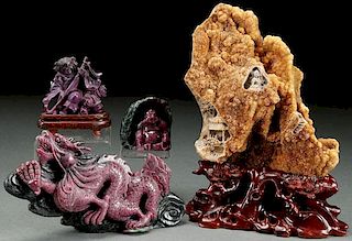 A FOUR PIECE CHINESE CARVED SEMI-PRECIOUS STONE