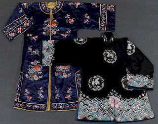 TWO CHINESE EMBROIDERED SILK ROBES