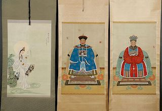 THREE CHINESE WATERCOLOR AND GOUACHE SCROLLS