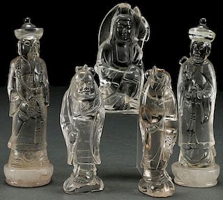 A GROUP OF FIVE CHINESE CARVED ROCK CRYSTAL