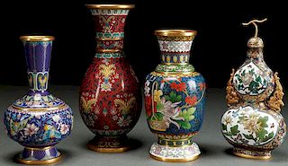 A FOUR PIECE GROUP OF CHINESE CLOISONNÉ ENAMELED