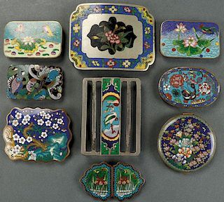 EIGHT CHINESE ENAMELED CLOISONNÉ BELT BUCKLES