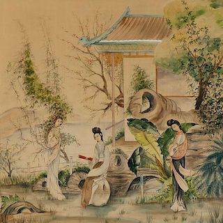 A LARGE AND IMPRESSIVE JAPANESE STYLE WATERCOLOR