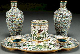 A SIX PIECE GROUP OF CHINESE ENAMELED CLOISONNÉ