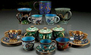 A 13 PIECE GROUP OF VINTAGE CHINESE ENAMELED