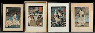 A GROUP OF FOUR JAPANESE WOODBLOCK PRINTS, MEIJI