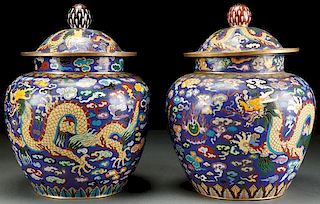 A PAIR OF CHINESE CLOISONNÉ ENAMELED BRONZE
