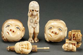 A GROUP OF FIVE CHINESE CARVED HIPPO NETSUKES