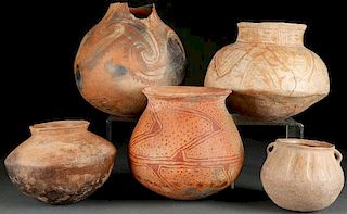 A GROUP OF FIVE SOUTHWEST RED POTTERY VESSELS