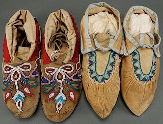 A PAIR OF BEADED MOCCASINS, CIRCA 1880-1910