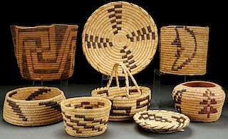 A GROUP OF EIGHT SOUTHWEST WOVEN BASKETRY