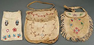 GROUP OF THREE LIKELY CREE BEADED AND EMBROIDERD
