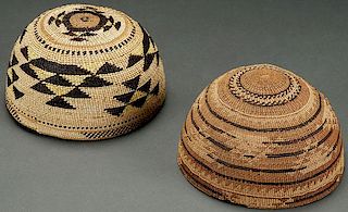 A PAIR OF FINELY WOVEN HUPA BASKETRY HATS
