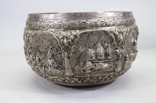 Nepalese Figural Silver Bowl
