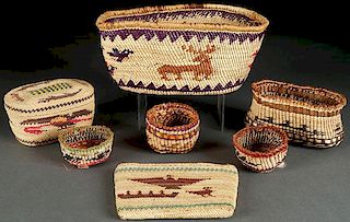 A GROUP OF SEVEN MAKAH WOVEN BASKETRY