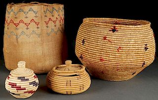 A GROUP OF FOUR ALASKAN BASKETRY