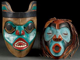 A PAIR OF FINELY CARVED AND POLYCHROME NORTHWEST