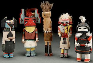 A GROUP OF FIVE KACHINAS, 1ST HALF OF 20TH C