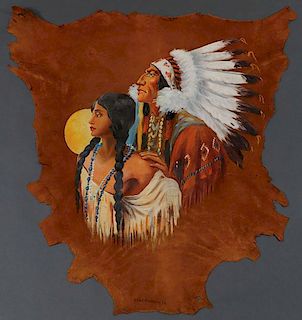 A PAINTED HIDE, CIRCA 1920