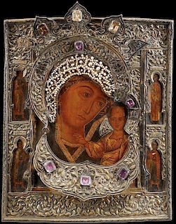 A VERY FINE RUSSIAN ICON OF THE KAZAN MOTHER
