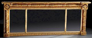 A FRENCH EMPIRE STYLE CARVED AND GILT WOOD MANTLE