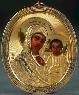 A RUSSIAN ICON PENDANT OF THE KAZAN MOTHER OF GOD