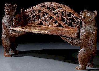 A FINE BLACK FOREST “SWISS CARVED” WOOD TWO BEARS