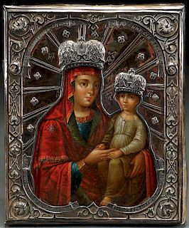 A RUSSIAN ICON OF THE MOTHER OF GOD SURETY