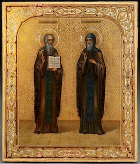 A VERY FINE RUSSIAN ICON OF SAINTS