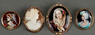 A GROUP OF GOLD MOUNTED MINIATURE PORTRAITS