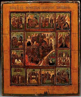 A LARGE RUSSIAN ICON OF THE RESURRECTION