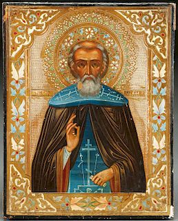 A RUSSIAN ICON OF ST. SERGIY OF RADONEZH