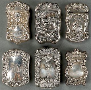 A GROUP OF SIX VICTORIAN SILVER MATCH SAFES