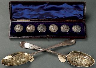 A PAIR OF GEORGE III SILVER GILT TABLESPOONS