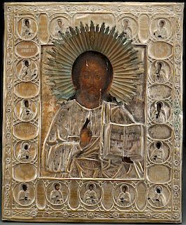 A LARGE RUSSIAN ICON OF CHRIST, 19TH CENTURY