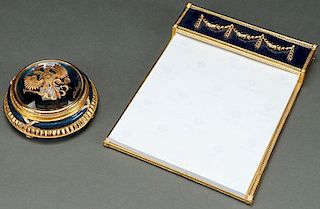 A CONTEMPORARY FABERGÉ PAPER WEIGHT AND NOTEPAD