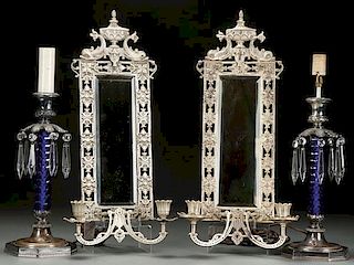 A PAIR OF NICKEL PLATE IRON WALL SCONCES