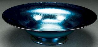 L. C. TIFFANY BLUE FAVRILE ART GLASS LOW BOWL