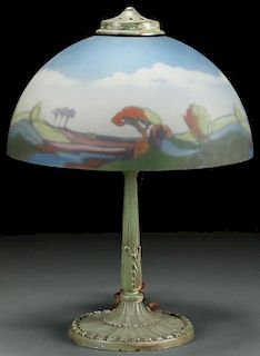 A GOOD PITTSBURG REVERSE PAINTED TABLE LAMP