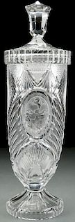 A LARGE CUT AND ETCHED GLASS COVERED APOTHECARY