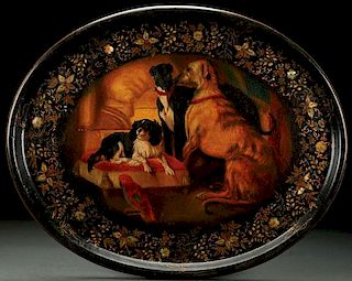 ENGLISH PAPIER-MÂCHÉ AND PAINTED LACQUER TRAY