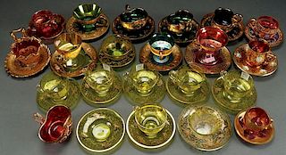 A GROUP OF 20 BOHEMIAN ART GLASS CUP AND SAUCERS