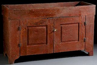 AN EARLY MILK PAINTED PRIMITIVE DRY SINK, 19TH C