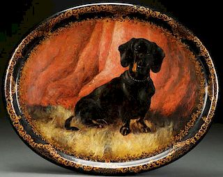 AN ENGLISH PAPIER-MÂCHÉ AND PAINTED LACQUER TRAY