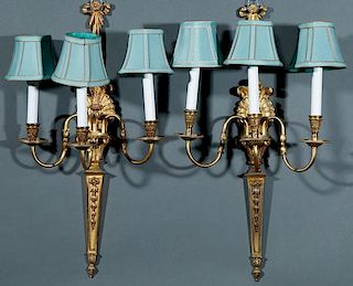 A PAIR OF FRENCH LOUIS XV STYLE GILT BRONZE WALL