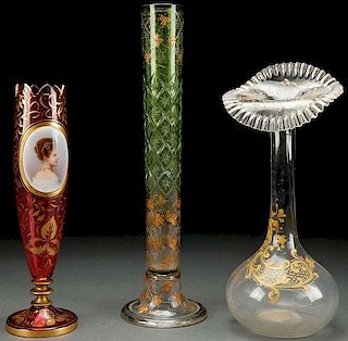 A THREE PIECE GROUP OF BOHEMAIN ART GLASS