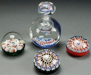 A GROUP OF FOUR MILLEFIORI ART GLASS PAPERWEIGHTS